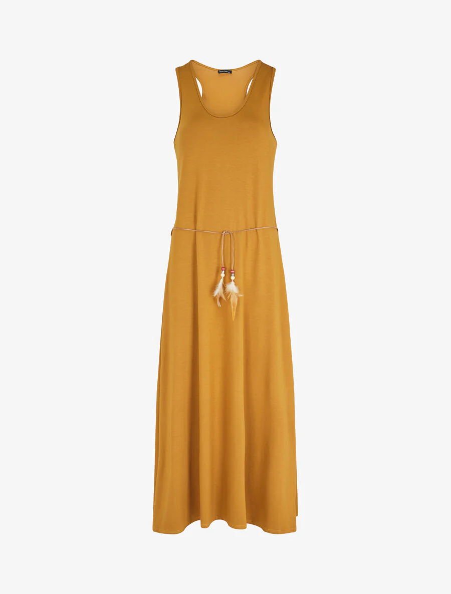 Lange basic mouwloze jurk - Mosterd