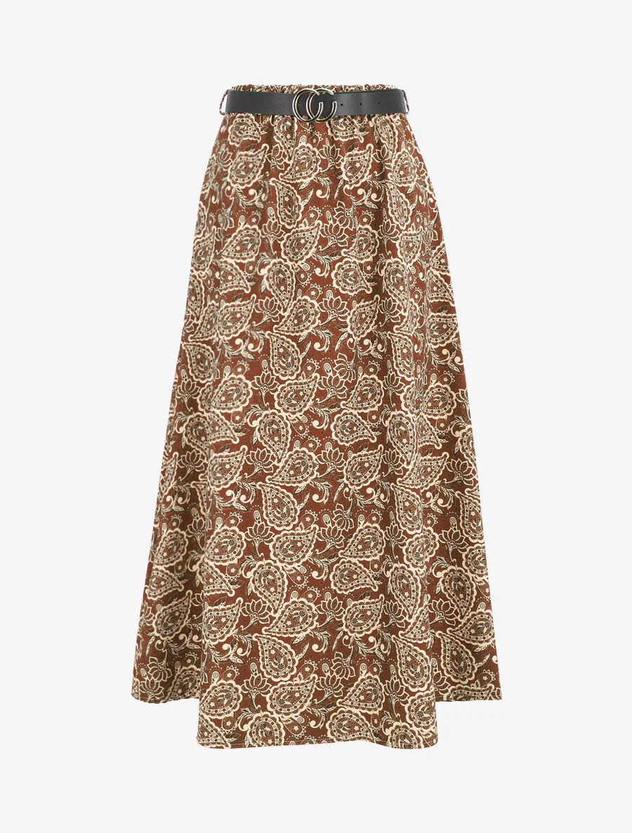 Lange bloemenbarokke print rok - Bruin