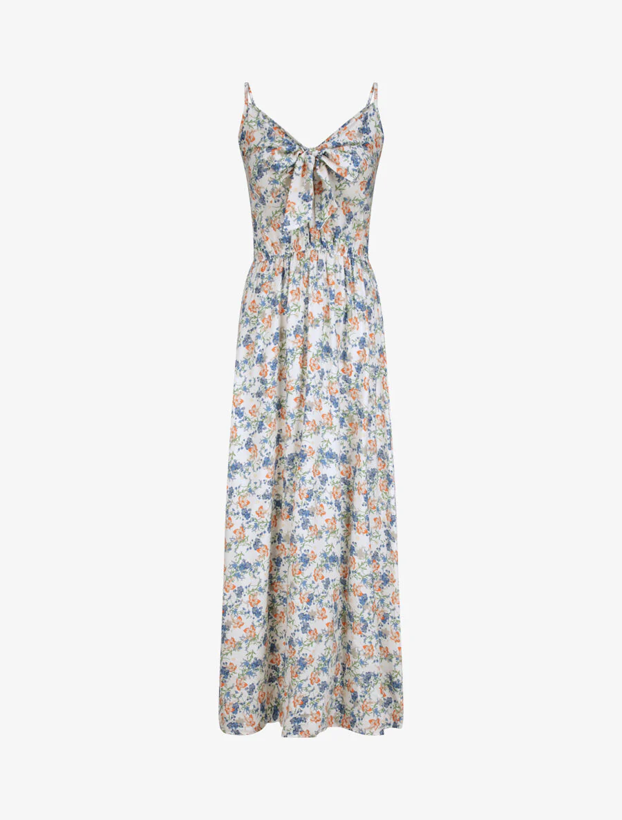 Lange bloemenprint Empire-snit jurk - Wit