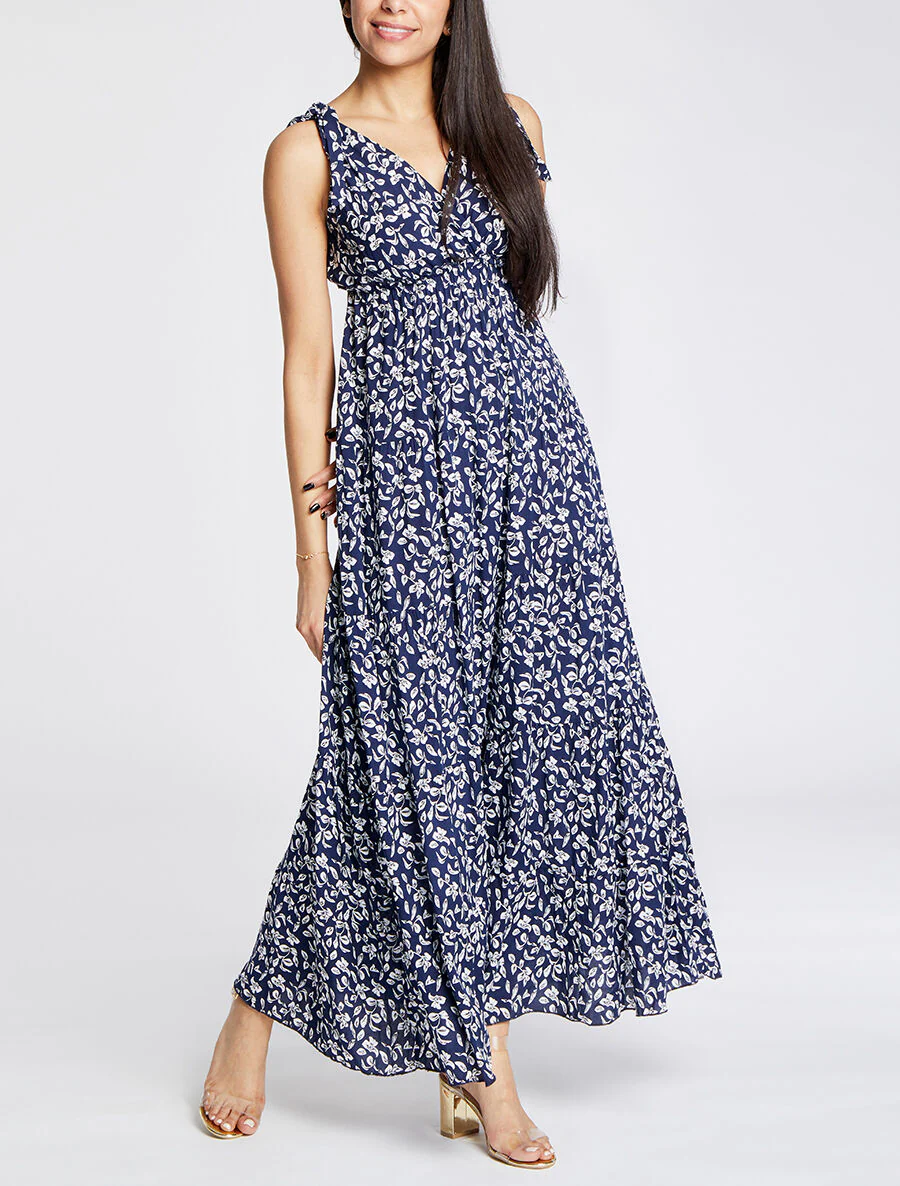 Lange bloemenprint jurk - Donkerblauw