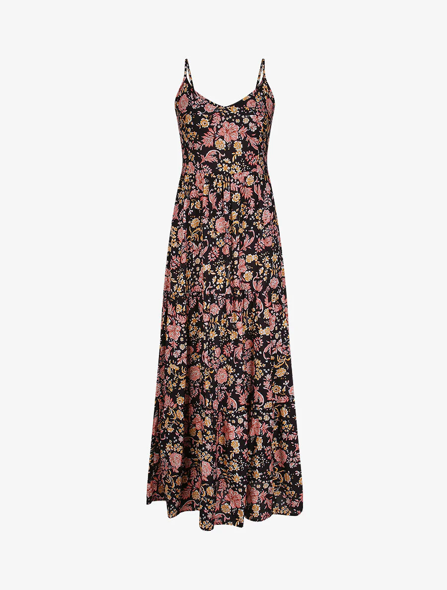 Lange bloemenprint jurk - Zwart