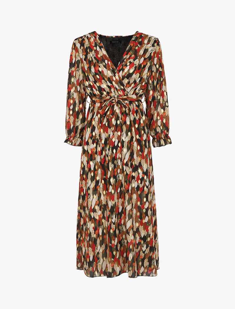 Lange bohemien jurk met herfstprint - Zwart