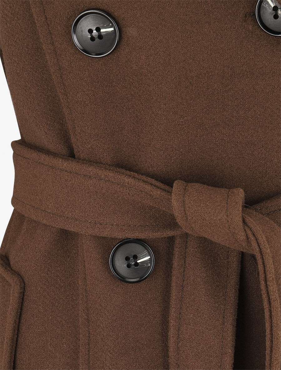 Lange effen jas met knopen - Chocolade - Image 3