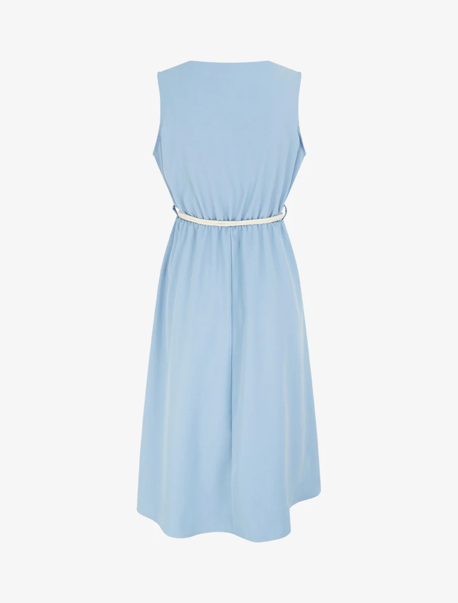 Lange effen jurk met elastische taille - Lichtblauw - Image 2