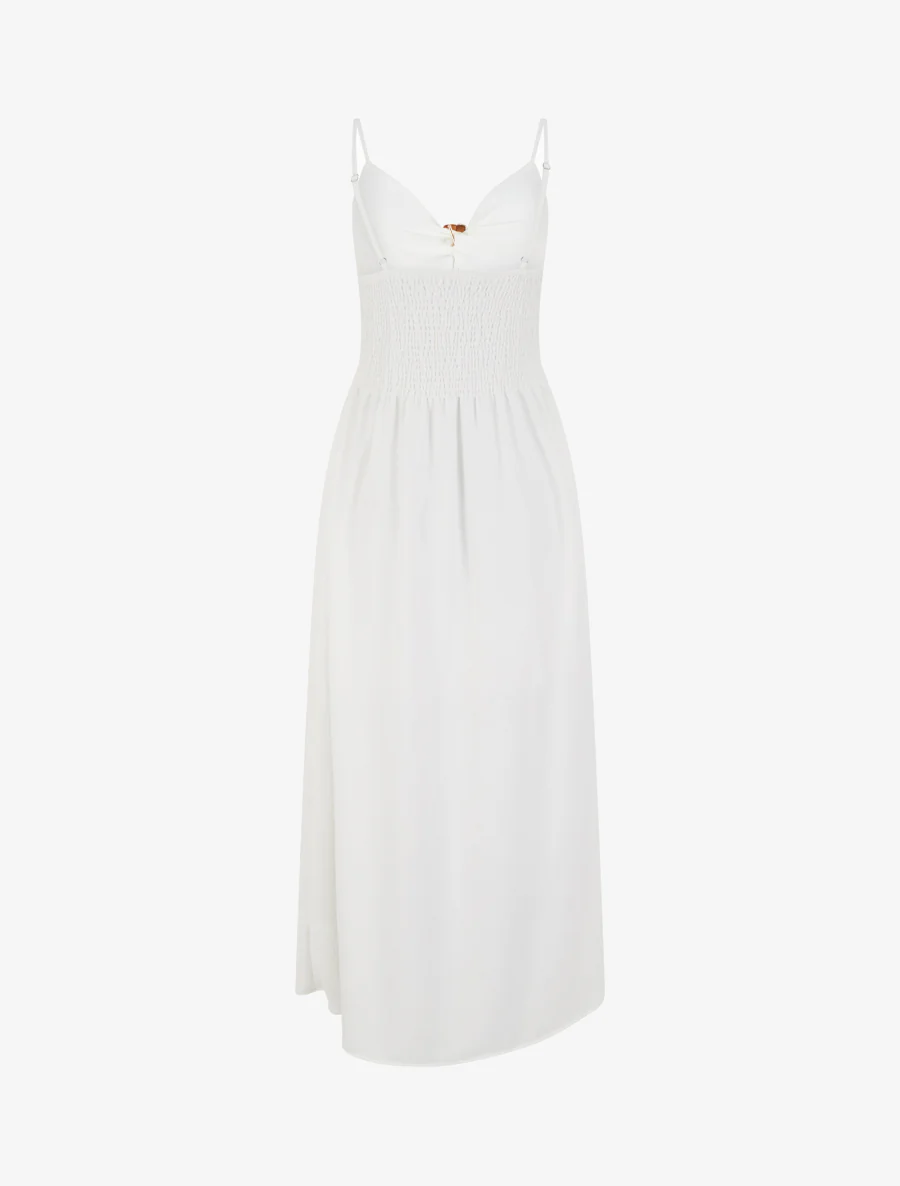 Lange effen jurk met V-hals en sieraden. - Wit - Image 2