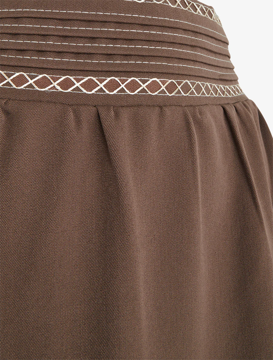 Lange effen rok met geborduurd detail - Bruin - Image 3