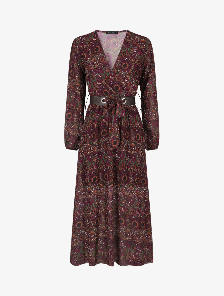 Lange empire jurk met sierlijke bloemenprint - Paars