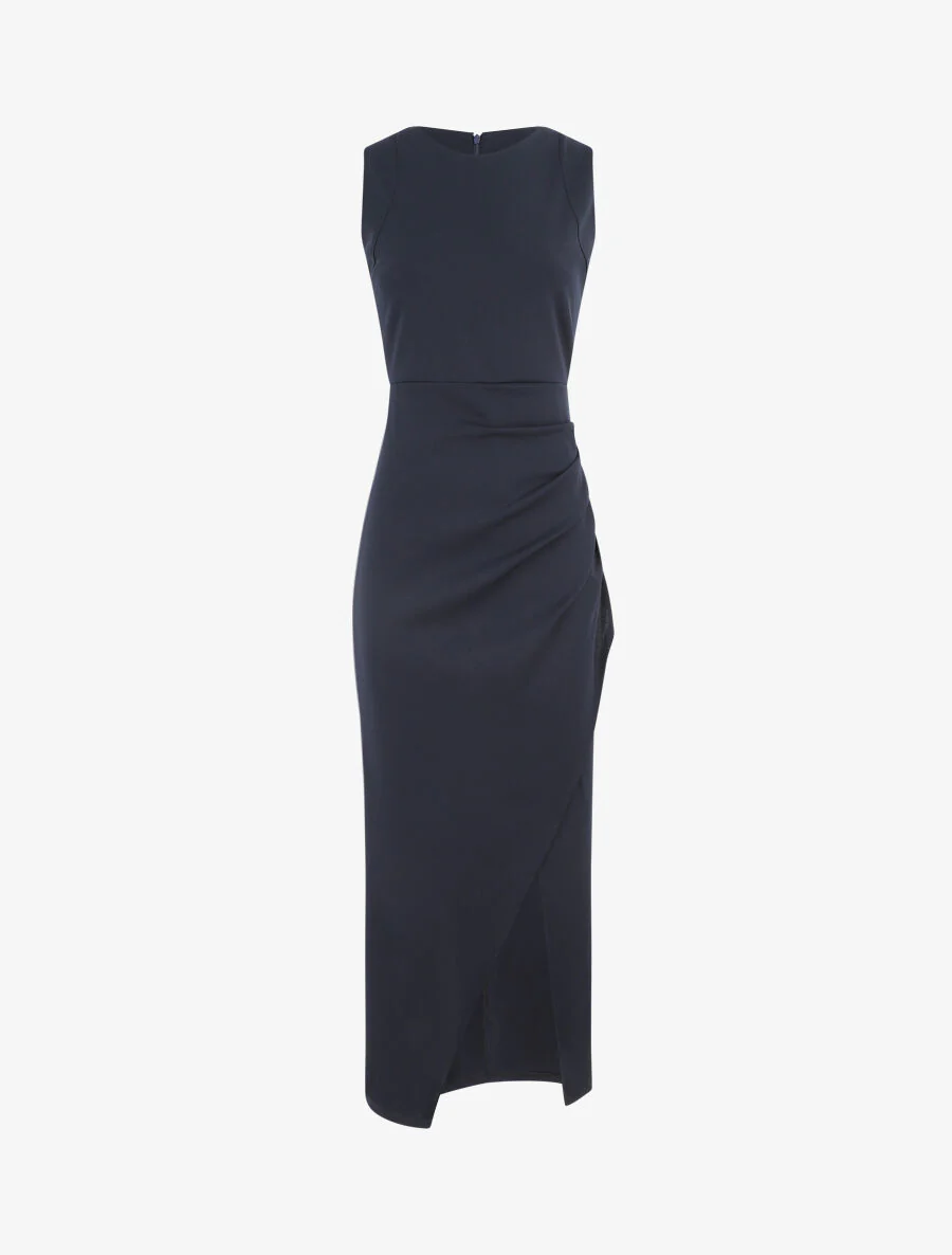 Mouwloze gedrapeerde lange jurk - Marineblauw