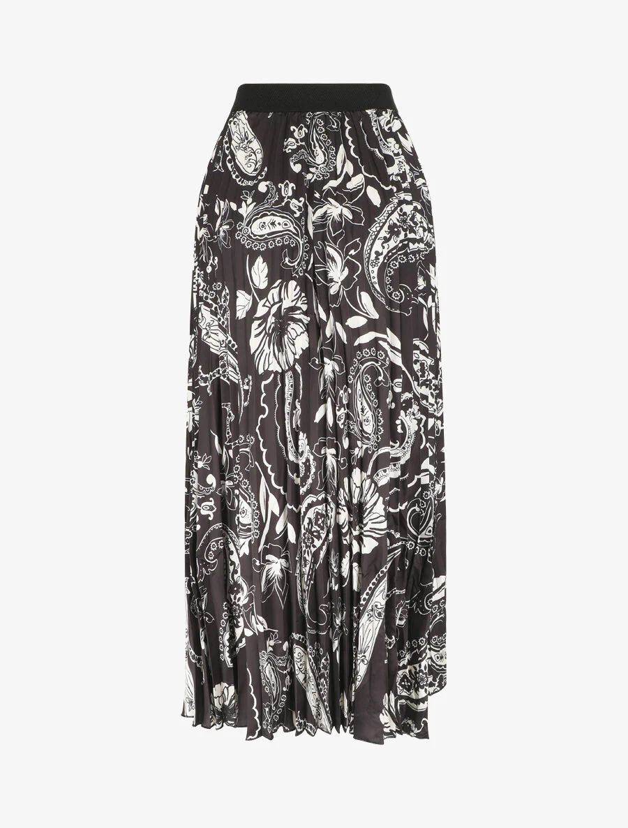 Lange geplooide rok met sjaalprint - Zwart - Image 2