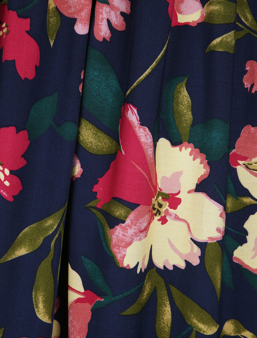 Lange geprinte reuzenmargrieten jurk - Marine/roze - Image 4