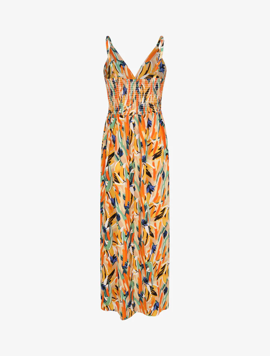Lange getailleerde bloemenprint jurk - Beige - Image 2