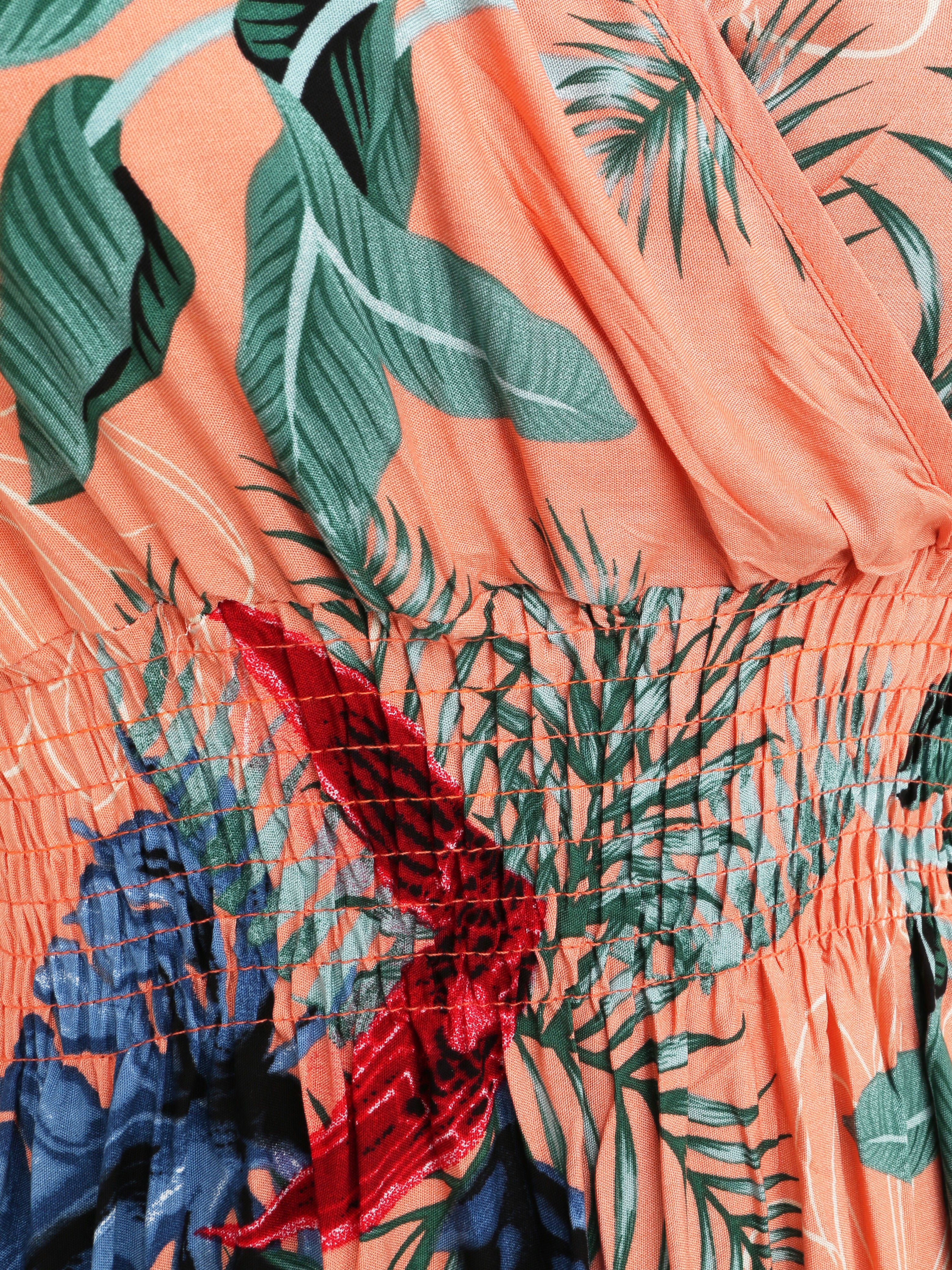 Lange getailleerde jurk met grote tropische bloemenprint - Zalmroze - Image 4