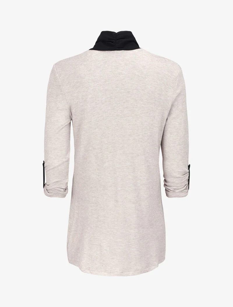 Lange gilet met voile halslijn - Beige - Image 2