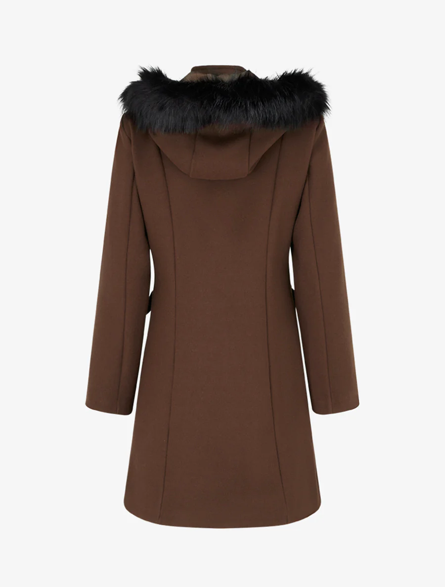 Lange jas met capuchon en ritssluiting - Bruin - Image 2