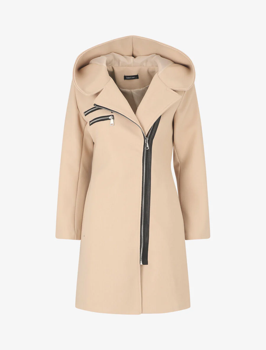 Lange jas met capuchon en ritssluiting - Beige