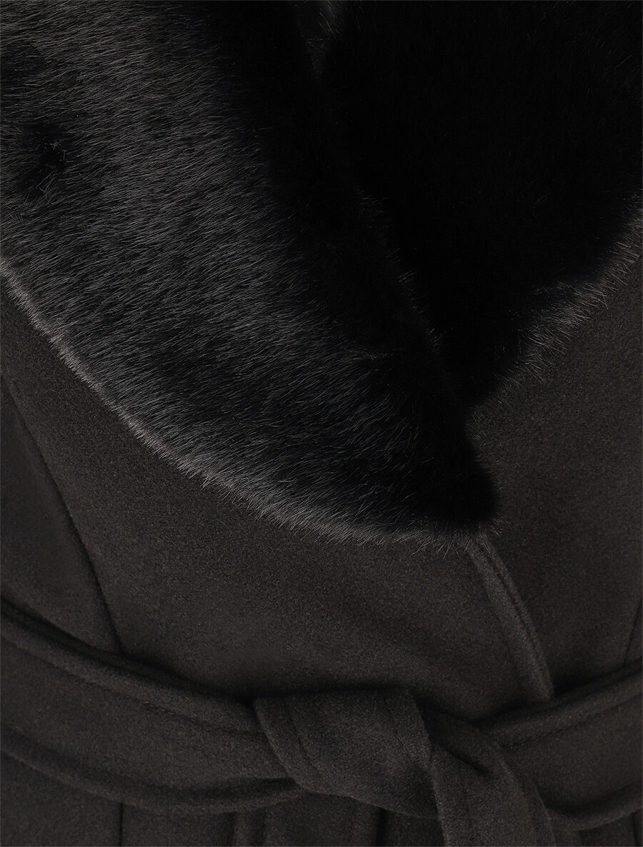 Lange jas met kraag van synthetisch bont - Zwart - Image 3