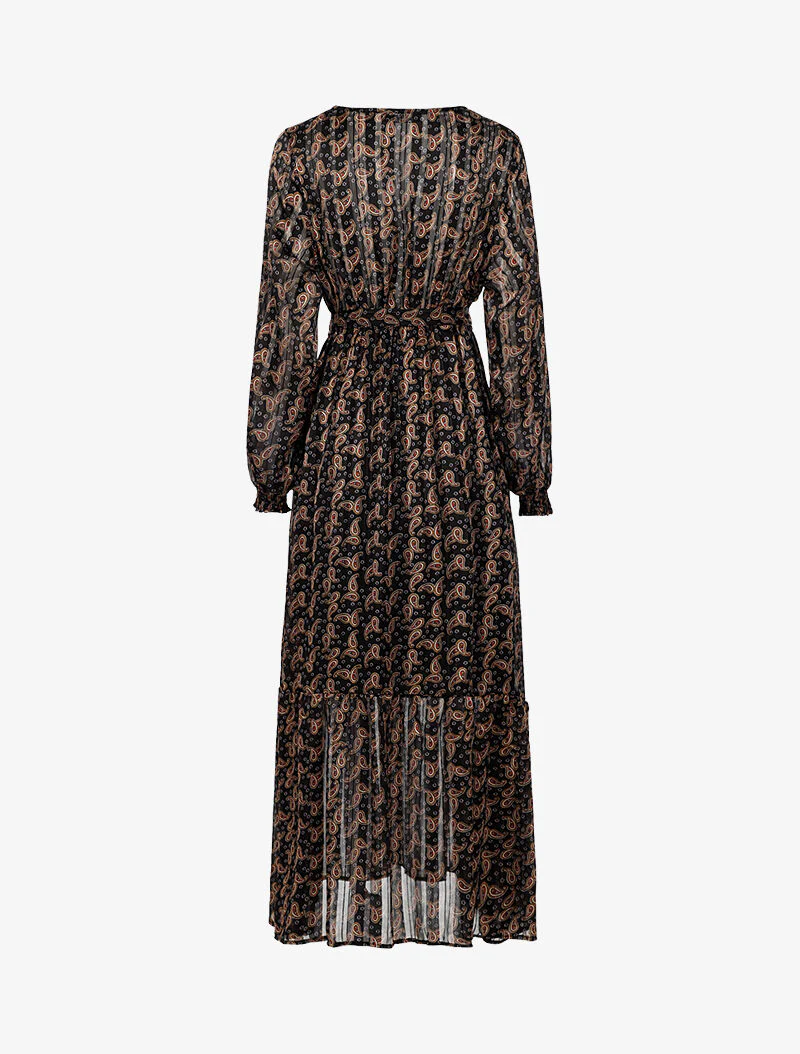 Lange overslagjurk met paisleyprint - zwart - Image 2