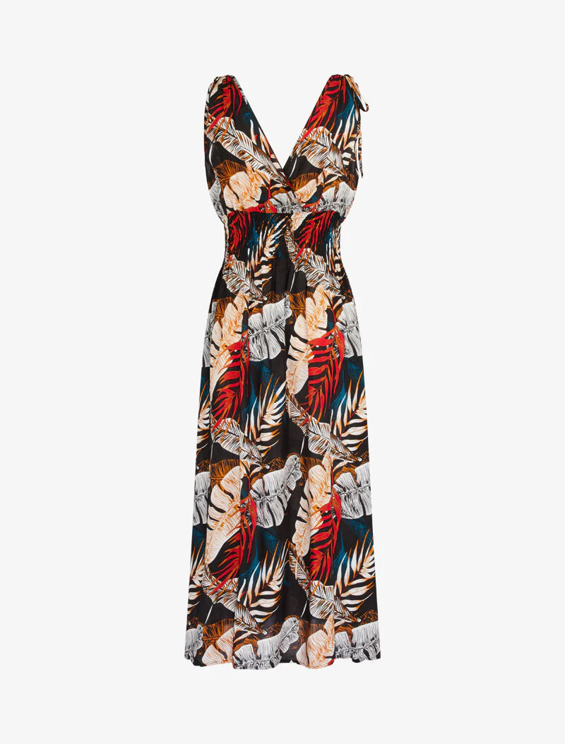 Lange overslagjurk met jungleprint - zwart - Image 2