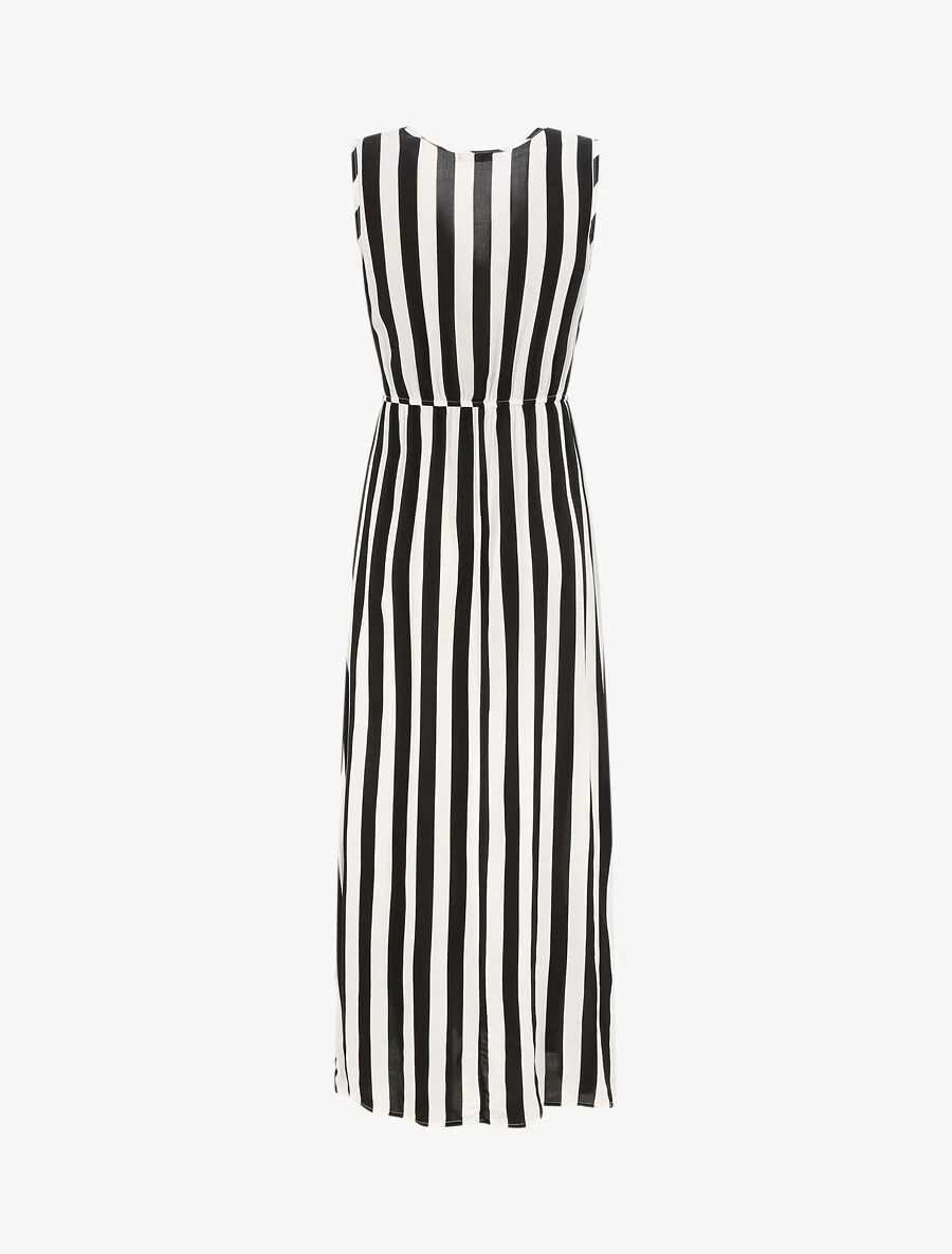 Lange empire jurk met gestreepte print - Zwart - Image 2