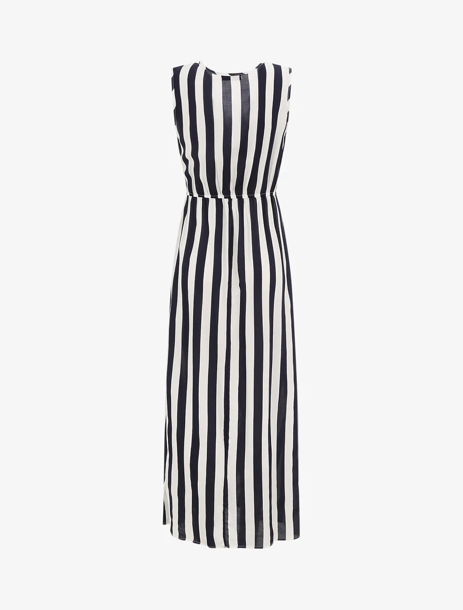 Lange empire jurk met gestreepte print - Marineblauw - Image 2