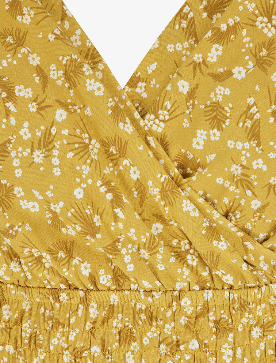 Lange empirejurk met bandjes en veldbloemenprint - Mosterdgeel - Image 3