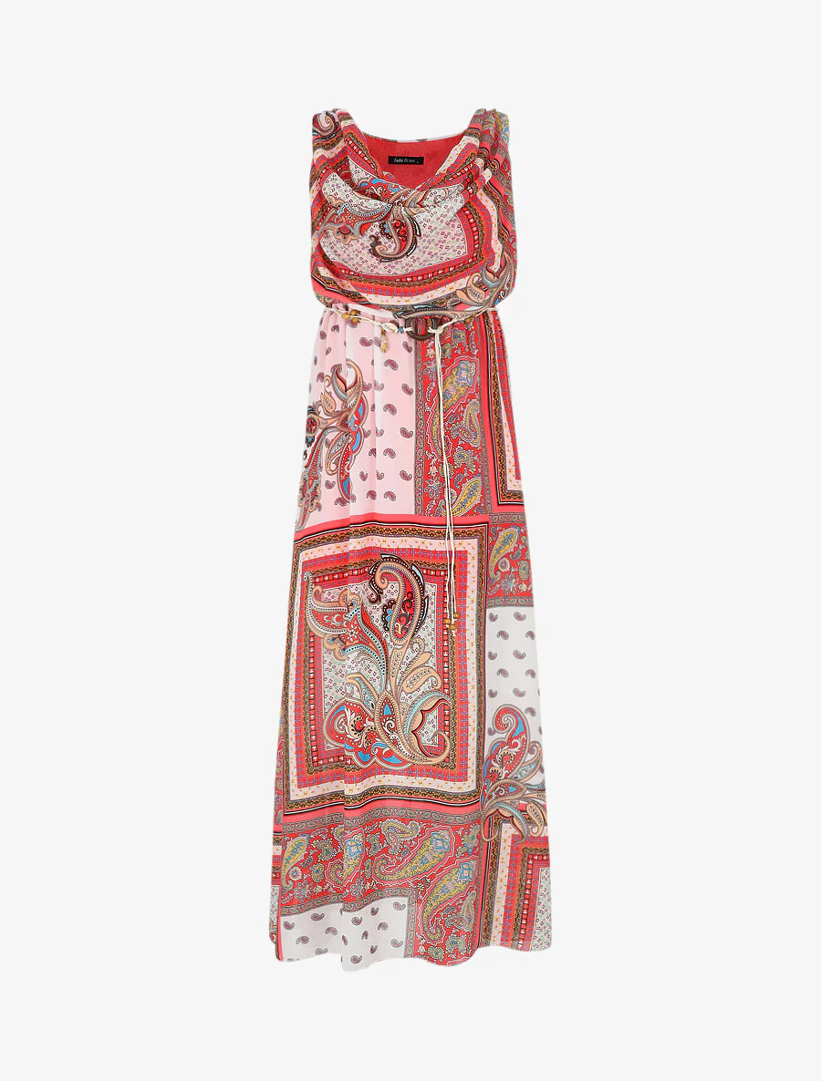 Lange jurk met bijenkorfhals en cachemireprint - Rood - Image 2