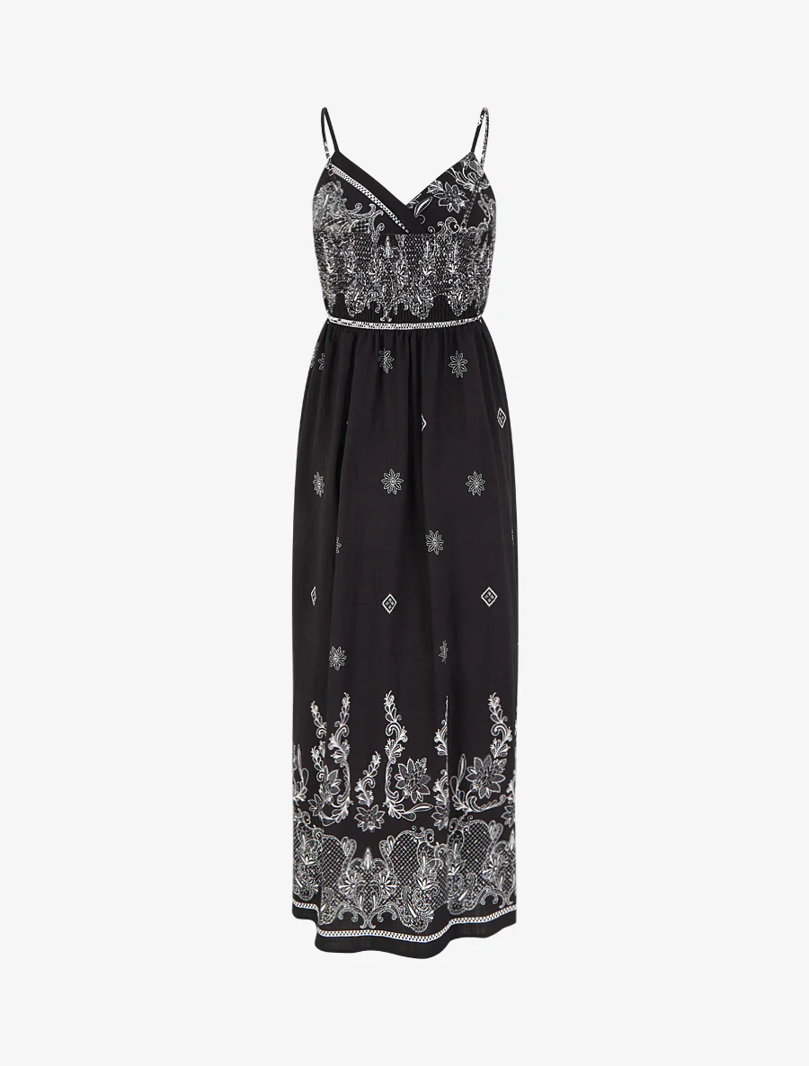 Lange jurk met bloemen arabeskenprint - Zwart - Image 2