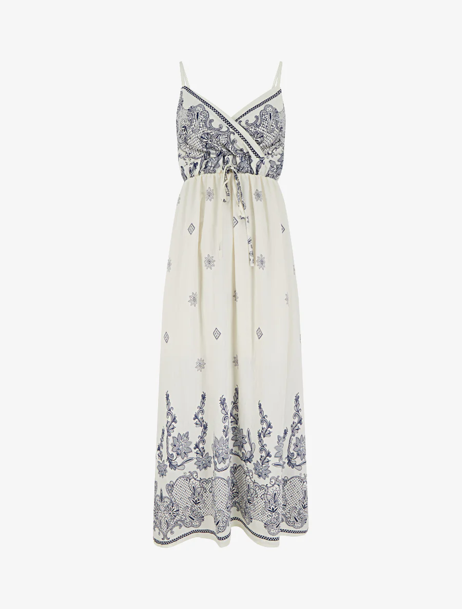 Lange jurk met bloemen arabeskenprint - Wit