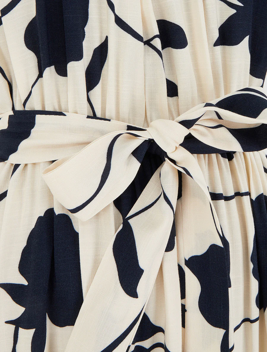 Lange jurk met bloemenprint en elastiek - Marine - Image 3