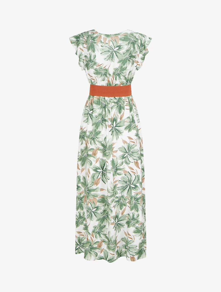 Lange jurk met bloemenprint en korte mouwen - Groen - Image 2