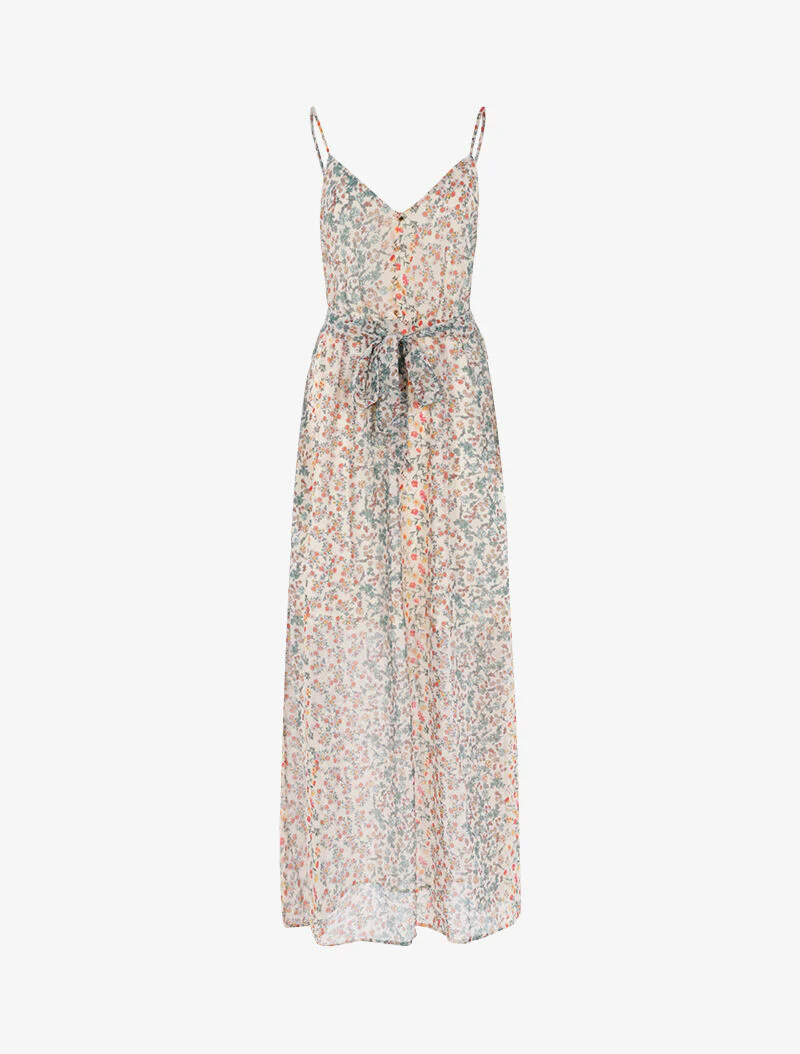 Lange jurk met bloemenprint - beige