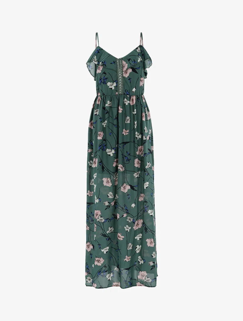 Lange jurk met bloemenprint - groen