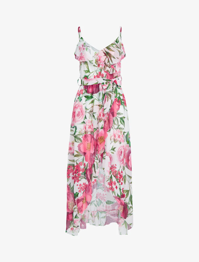 Lange jurk met bloemenprint - ecru