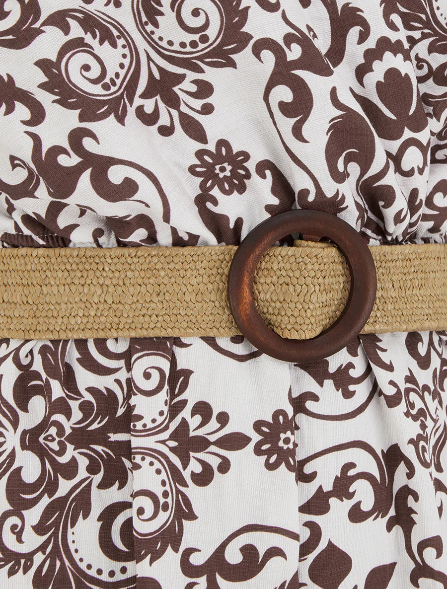Lange jurk met blote rug en arabesk print - Bruin - Image 3