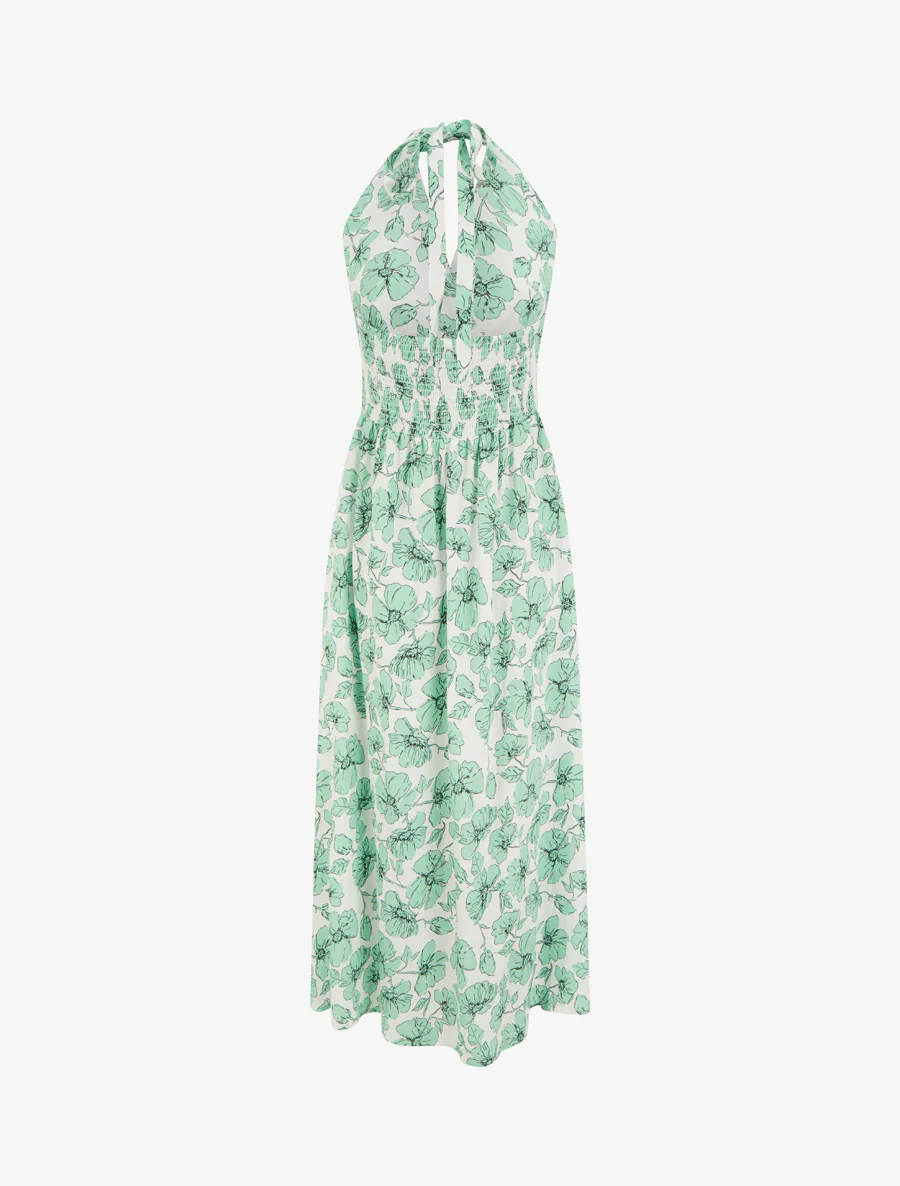 Lange jurk met blote rug en bloemenprint - Mintgroen - Image 2