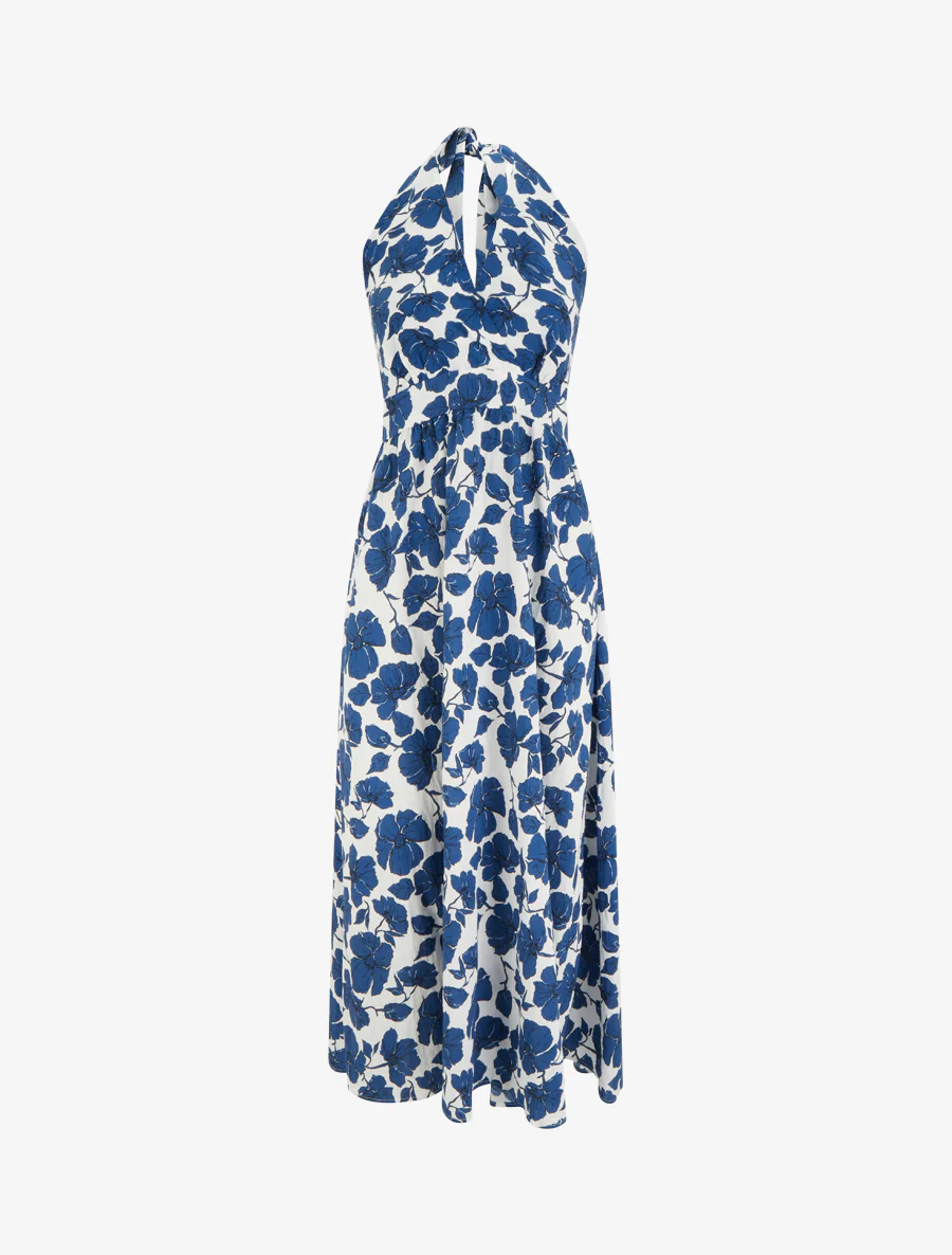 Lange jurk met blote rug en bloemenprint - Marine