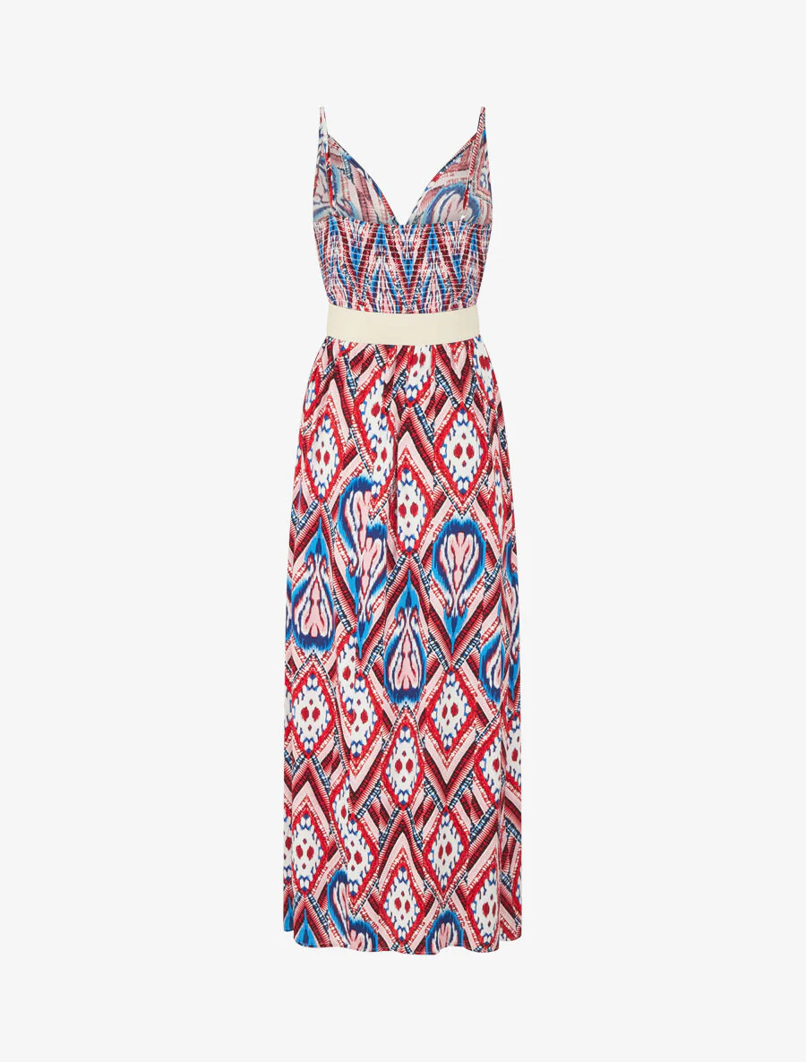 Lange jurk met dunne bandjes en grafische print - rood - Image 2
