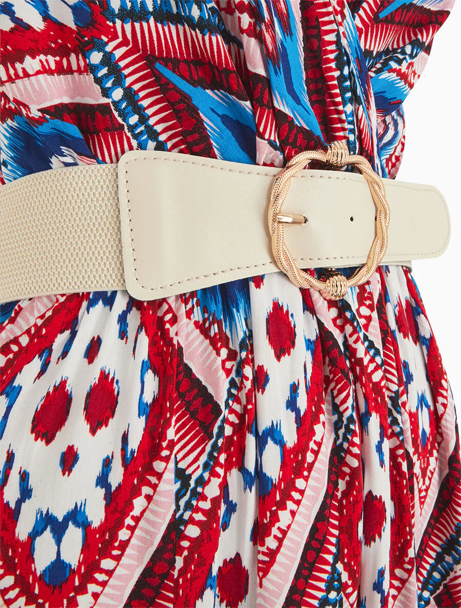 Lange jurk met dunne bandjes en grafische print - rood - Image 3