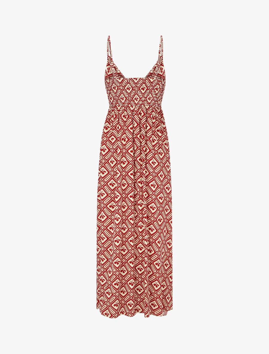 Lange jurk met dunne bandjes en grafische print - Rood - Image 2