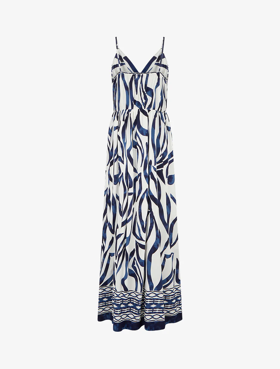 Lange jurk met elastiek en fantasieprint. - Marine - Image 2
