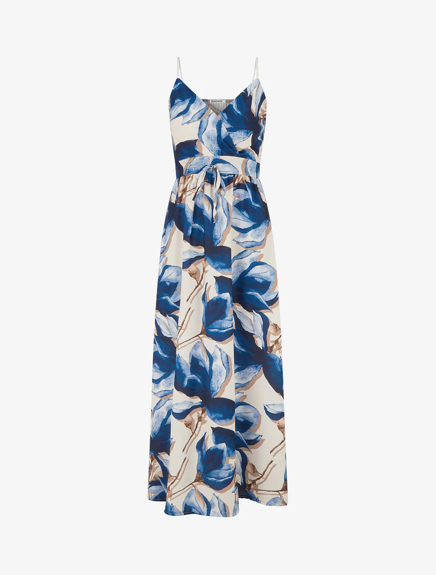 Lange jurk met elastische achterkant en bloemenprint - Marine