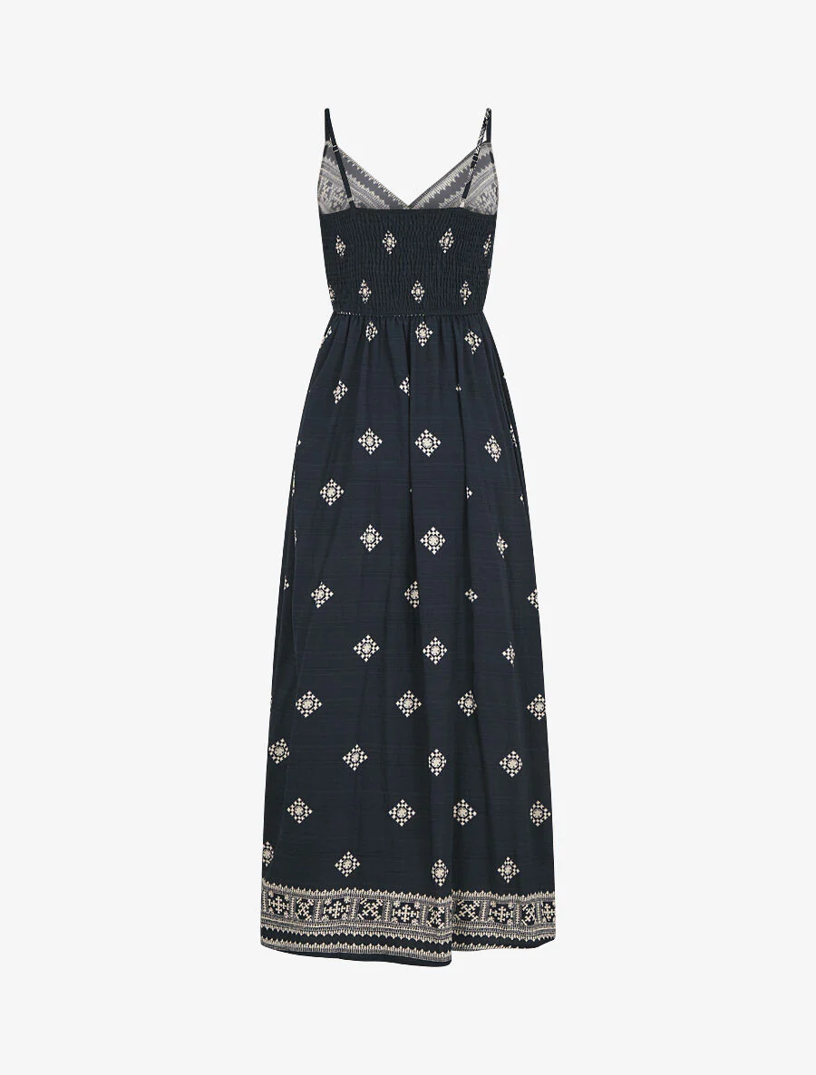 Lange jurk met fantasieprint en dunne bandjes - Marineblauw - Image 2