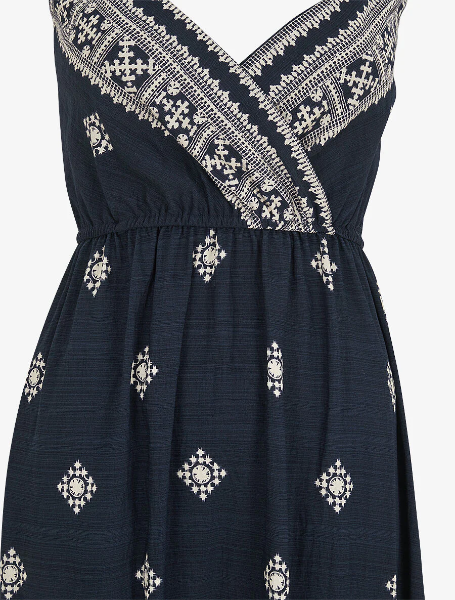 Lange jurk met fantasieprint en dunne bandjes - Marineblauw - Image 3