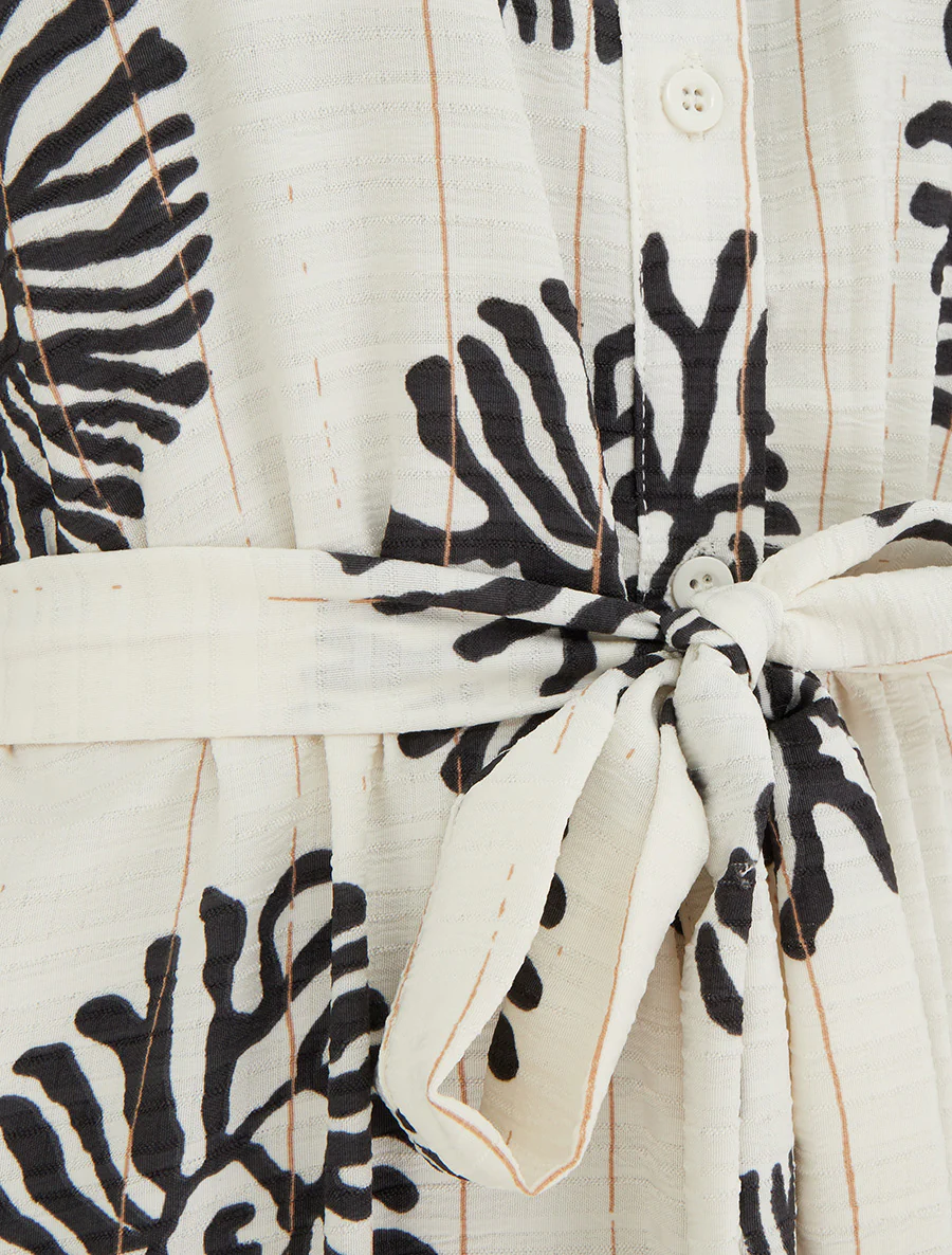 Lange jurk met fantasieprint en korte mouwen - Zwart - Image 3