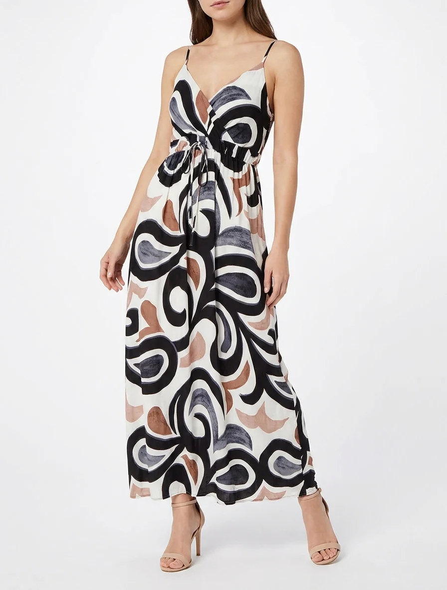 Lange jurk met fantasieprint - Zwart - Image 4
