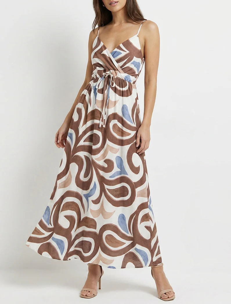Lange jurk met fantasieprint - Bruin - Image 4