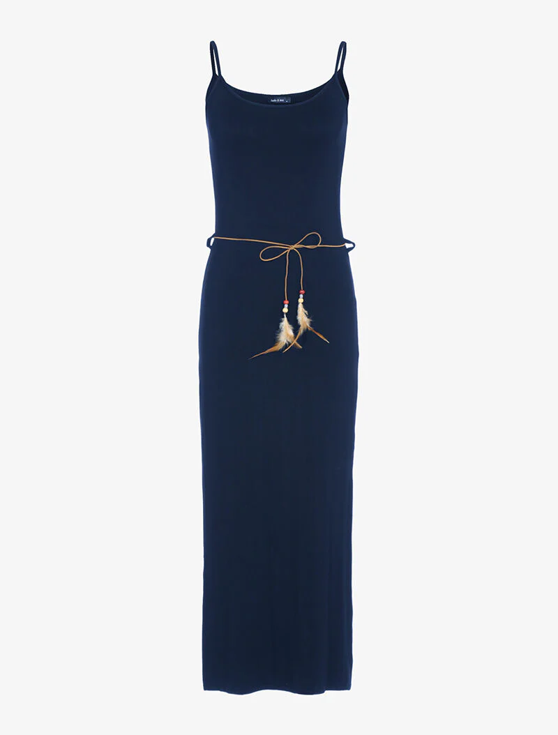 Lange jurk met gespleten zijkanten - marineblauw