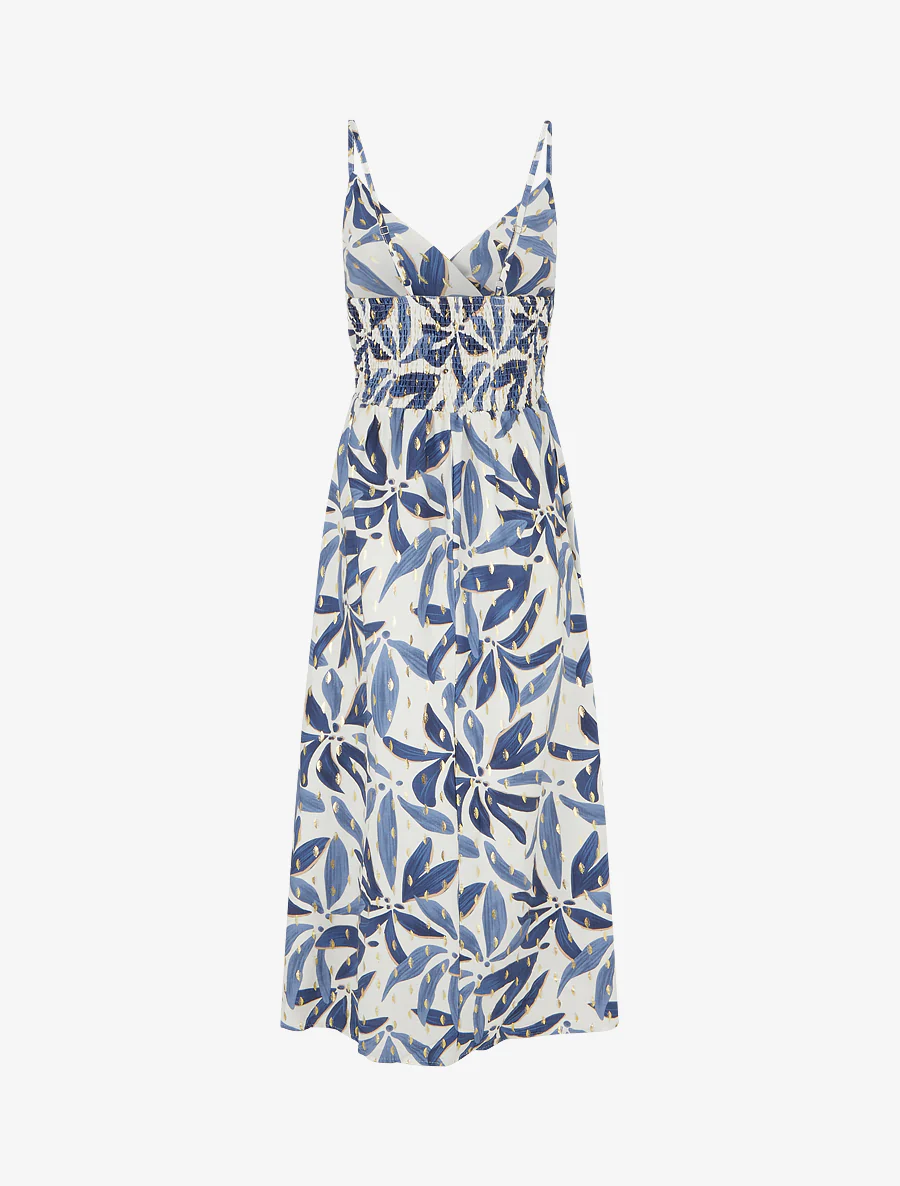 Lange jurk met gestileerde print en iriserend detail. - Blauw - Image 2
