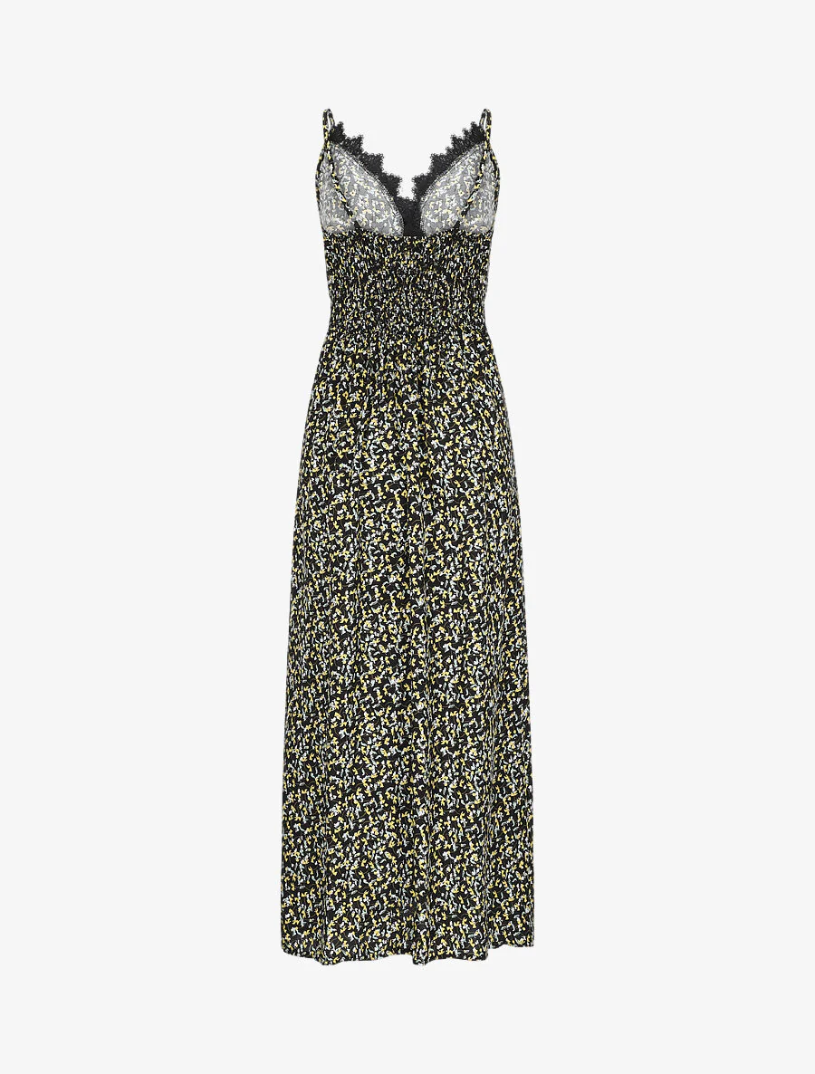 Lange jurk met grafische bloemen en fijne borduursels - Zwart - Image 2