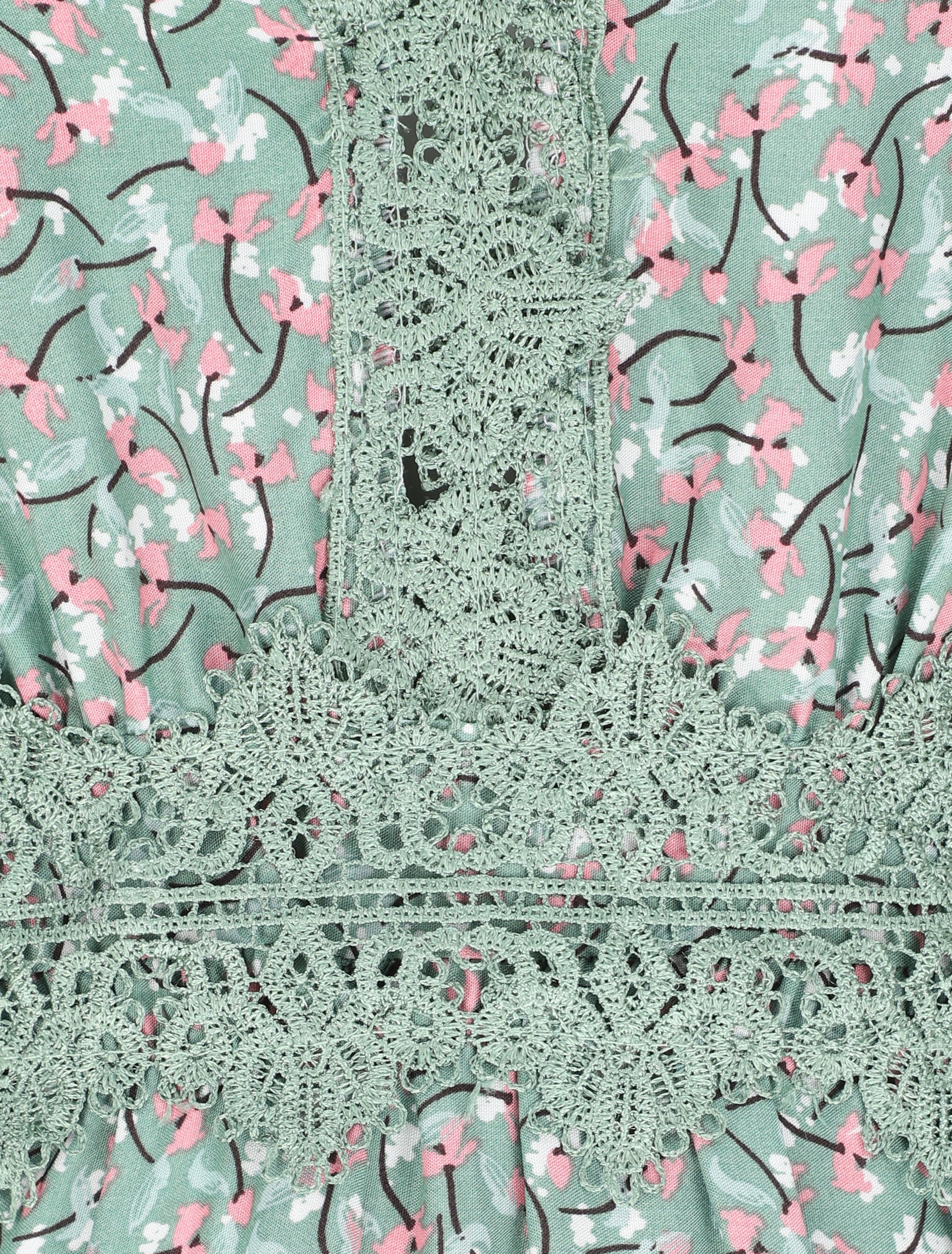 Lange jurk met grafische bloemen en fijne borduursels - Amandelgroen - Image 4